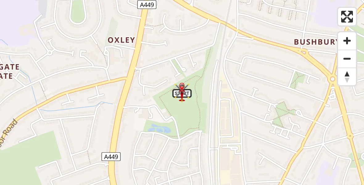 Flight route map: Air Ambulance Helicopter to Wolverhampton, Maybush Gardens