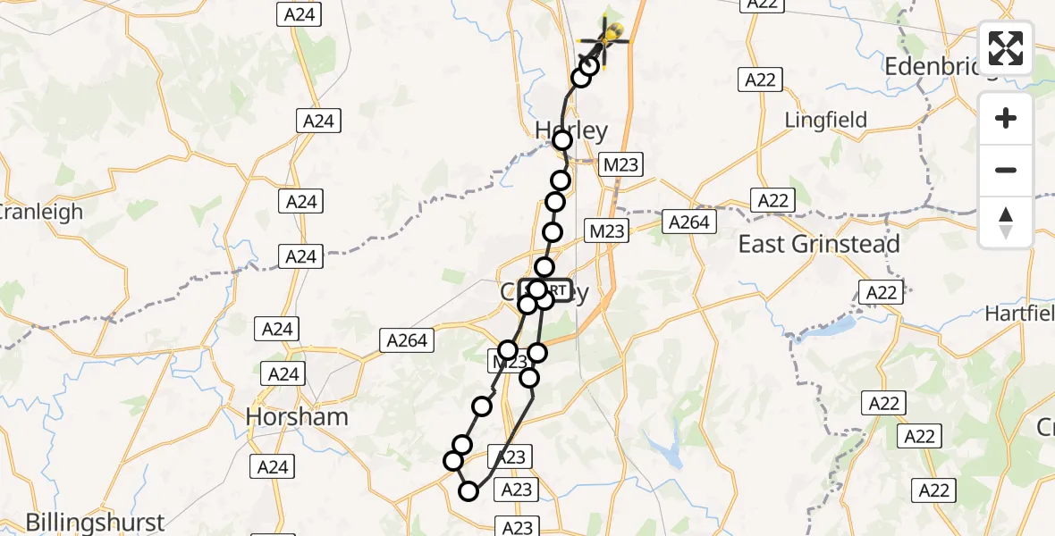 Routekaart van de vlucht: Police Helicopter to Salfords, Axes Lane