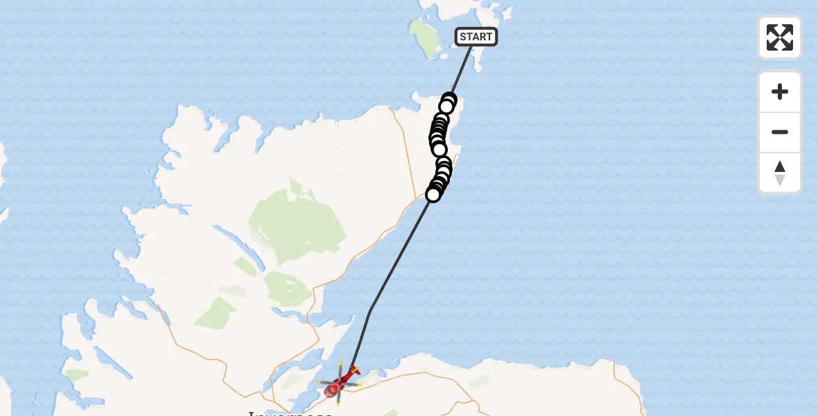 Flight route map: Air Ambulance Helicopter to North Sea, North Sea