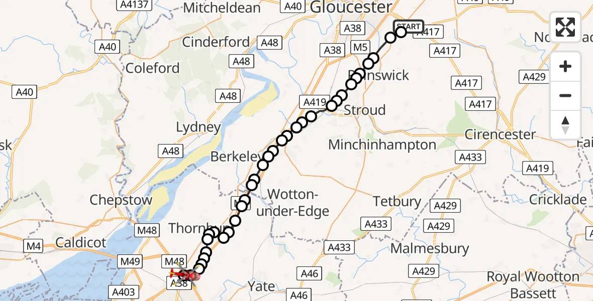 Routekaart van de vlucht: Air Ambulance Helicopter to Almondsbury Helicopter Base, Almondsbury Helicopter Base