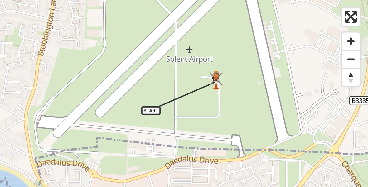 Flight path map showing Coastguard Helicopter route from Solent Airport to Solent Airport