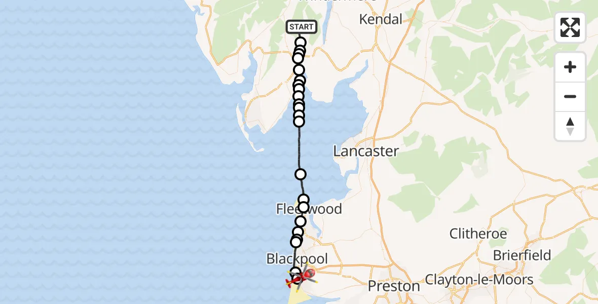 Routekaart van de vlucht: Air Ambulance Helicopter to Blackpool Airport, Blackpool Airport