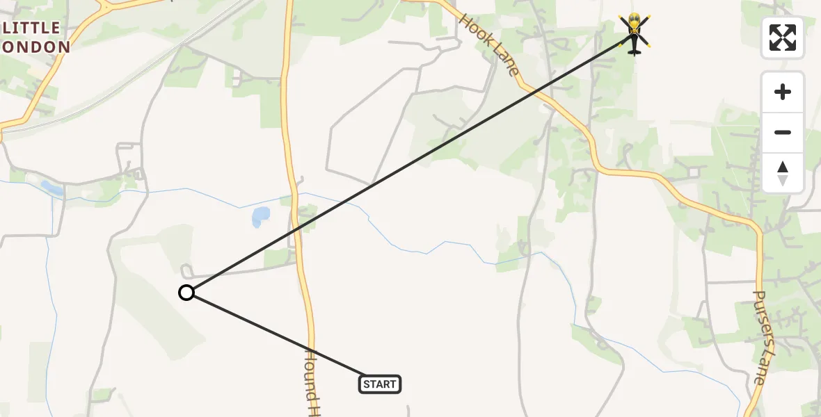 Flight route map: Police Helicopter to Shere, Towerhill Lane