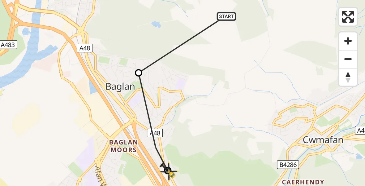 Flight route map: Police Helicopter to Port Talbot, Sarnfan Baglan Road