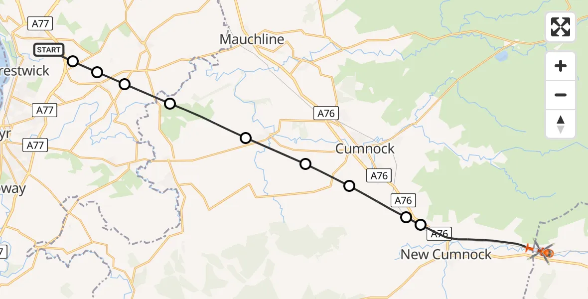 Routekaart van de vlucht: Coastguard Helicopter to New Cumnock, A76