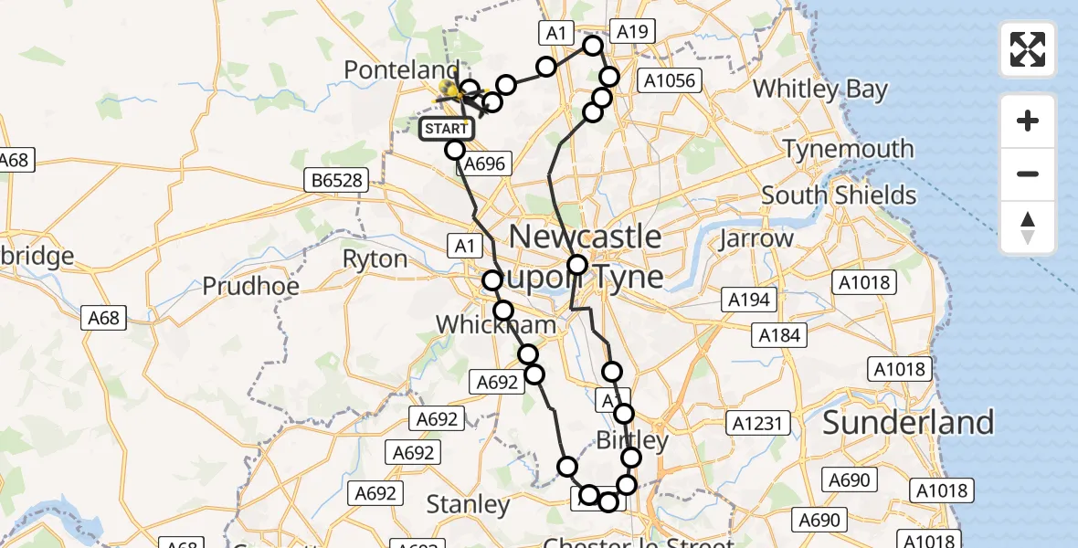 Flight route map: Police Helicopter to Newcastle International Airport, Newcastle International Airport
