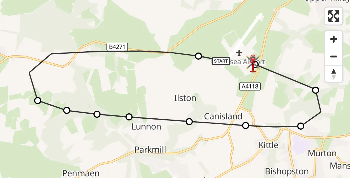 Flight route map: Air Ambulance Helicopter to Swansea Airport, Swansea Airport