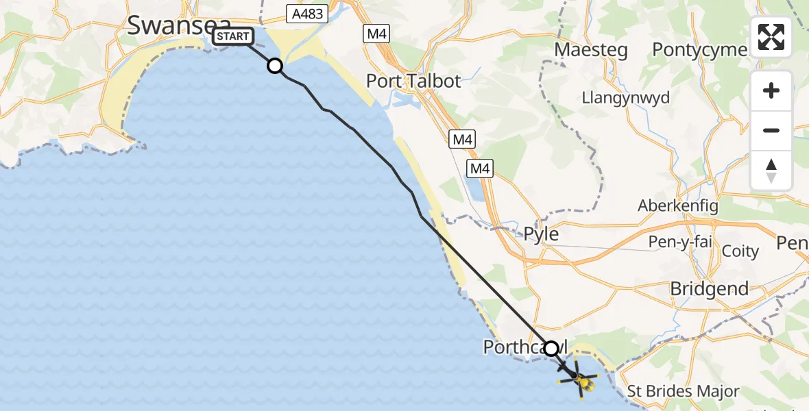 Flight route map: Police Helicopter to Newton, Newton