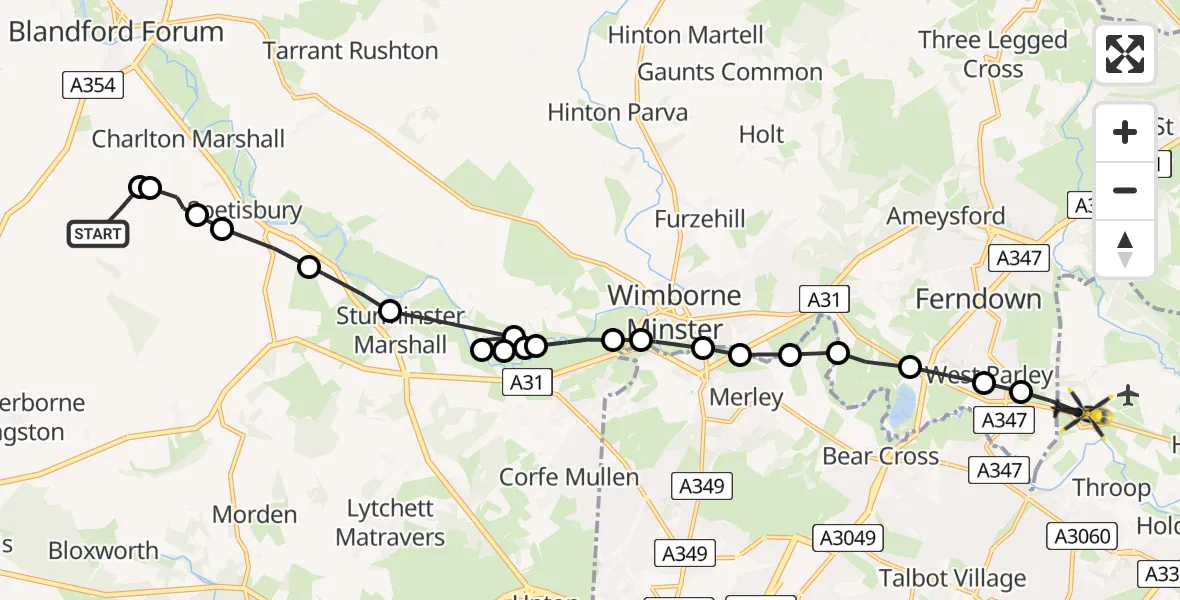 Routekaart van de vlucht: Police Helicopter to Bournemouth Airport, Bournemouth Airport