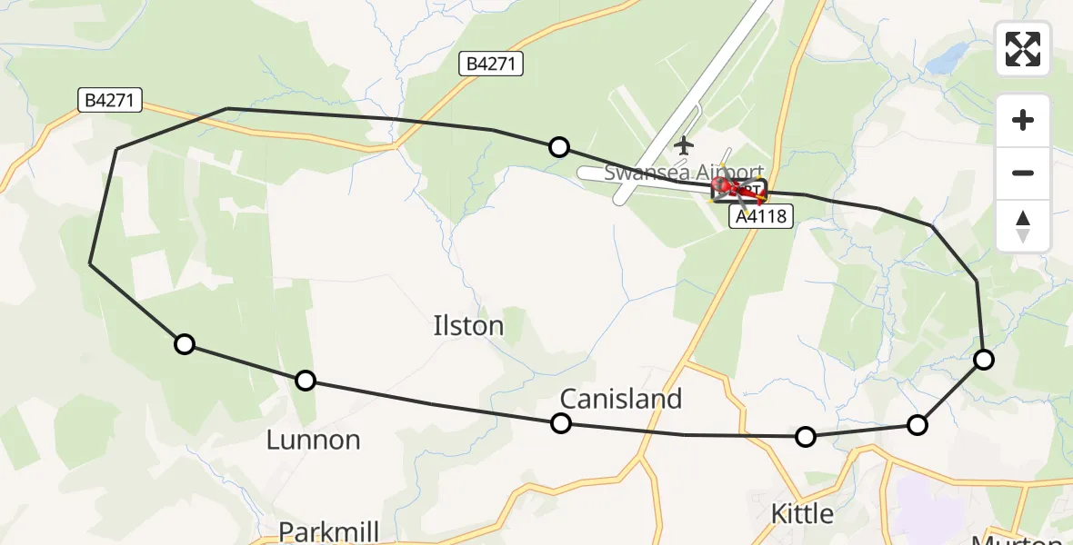 Flight route map: Air Ambulance Helicopter to Swansea Airport, Swansea Airport