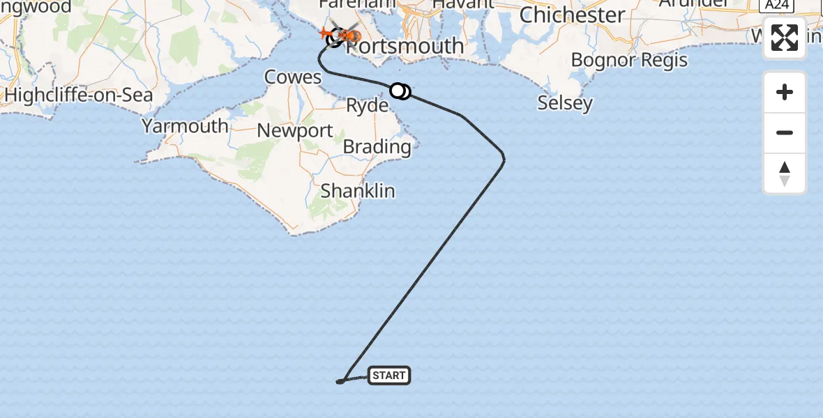 Flight route map: Coastguard Helicopter to Solent Airport, Solent Airport
