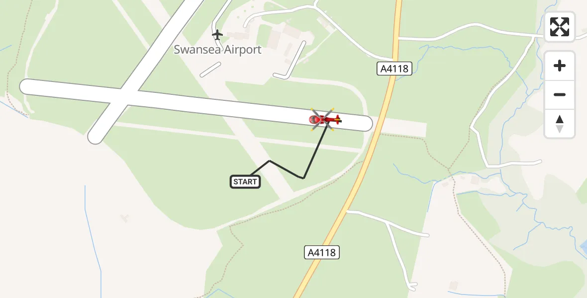Flight route map: Air Ambulance Helicopter to Swansea Airport, Swansea Airport