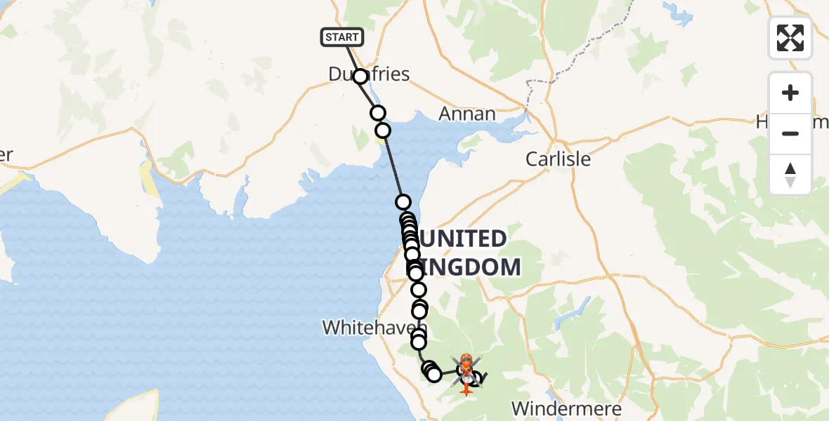 Routekaart van de vlucht: Coastguard Helicopter to Wasdale, Old Corpse Road
