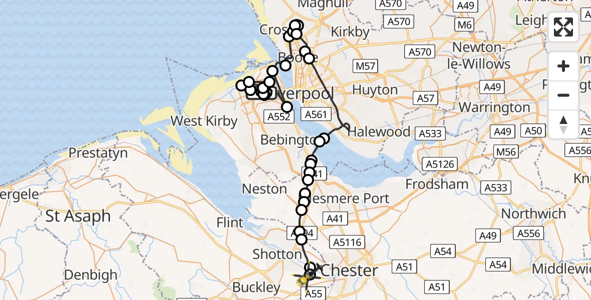 Routekaart van de vlucht: Police Helicopter to Hawarden Airport, Hawarden Airport