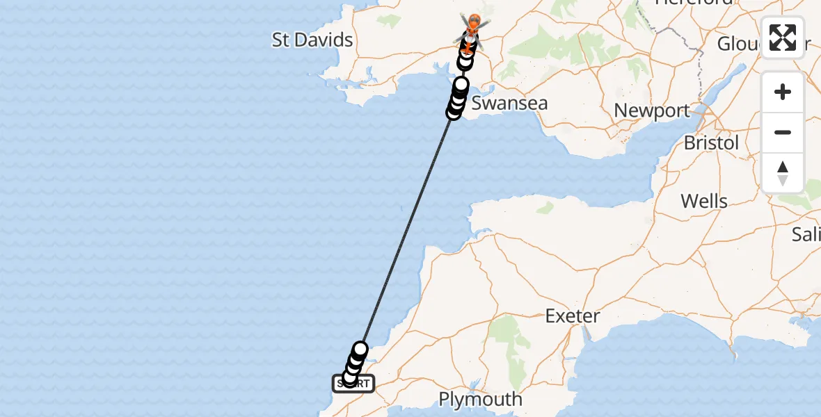 Routekaart van de vlucht: Coastguard Helicopter to Abergwili, Abergwili
