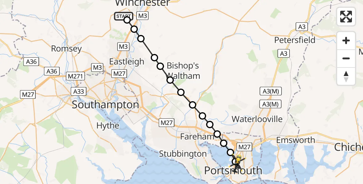 Flight route map: Police Helicopter to Portsmouth, Cressy Road