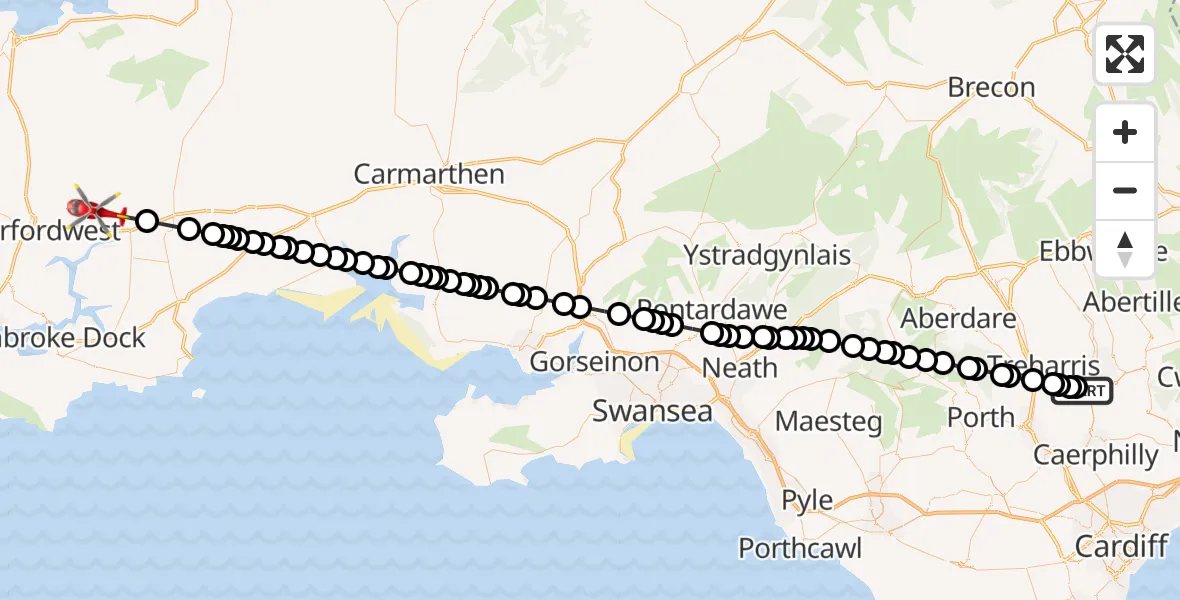 Routekaart van de vlucht: Air Ambulance Helicopter to Wiston, Wiston