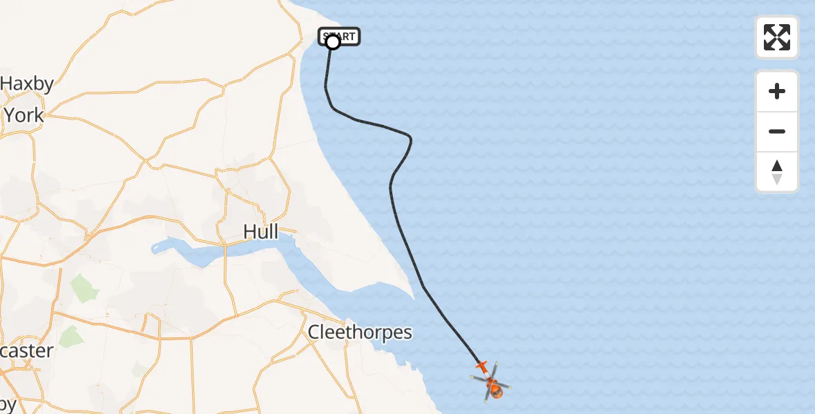 Flight route map: Coastguard Helicopter to North Sea, North Sea