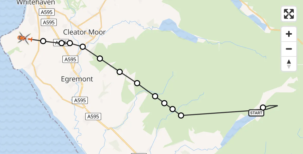Routekaart van de vlucht: Coastguard Helicopter to Sandwith, Sandwith