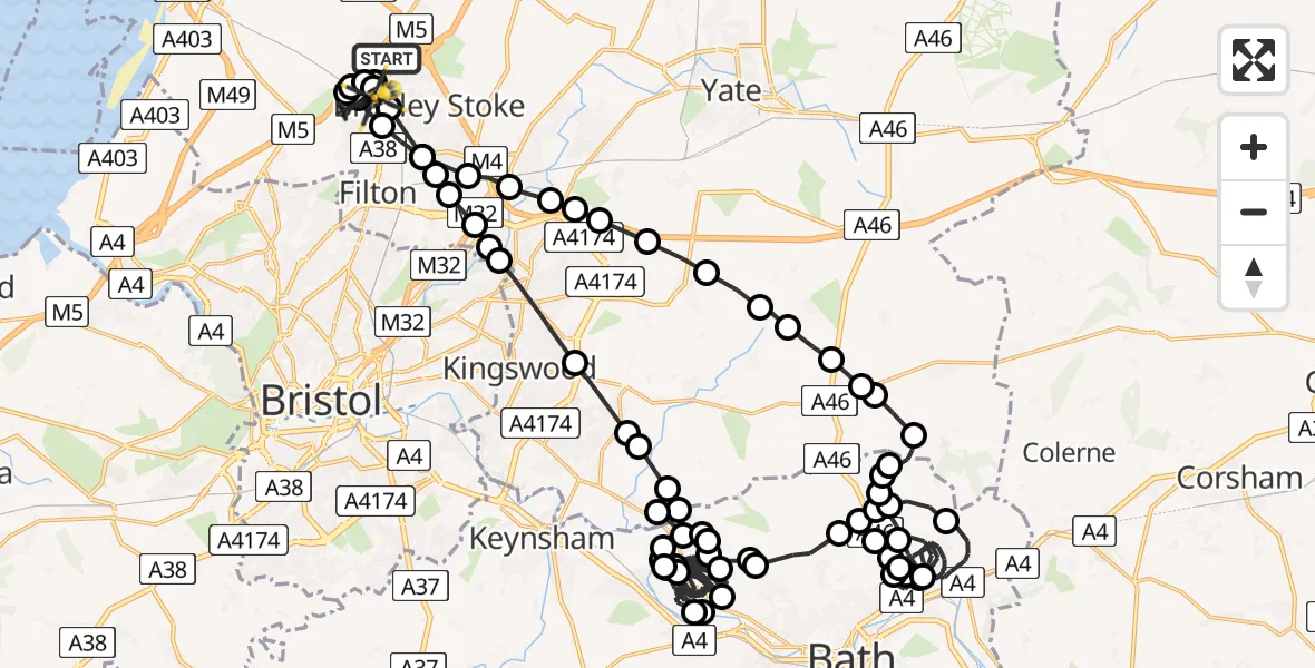 Flight route map: Police Helicopter to Patchway, Coniston Road