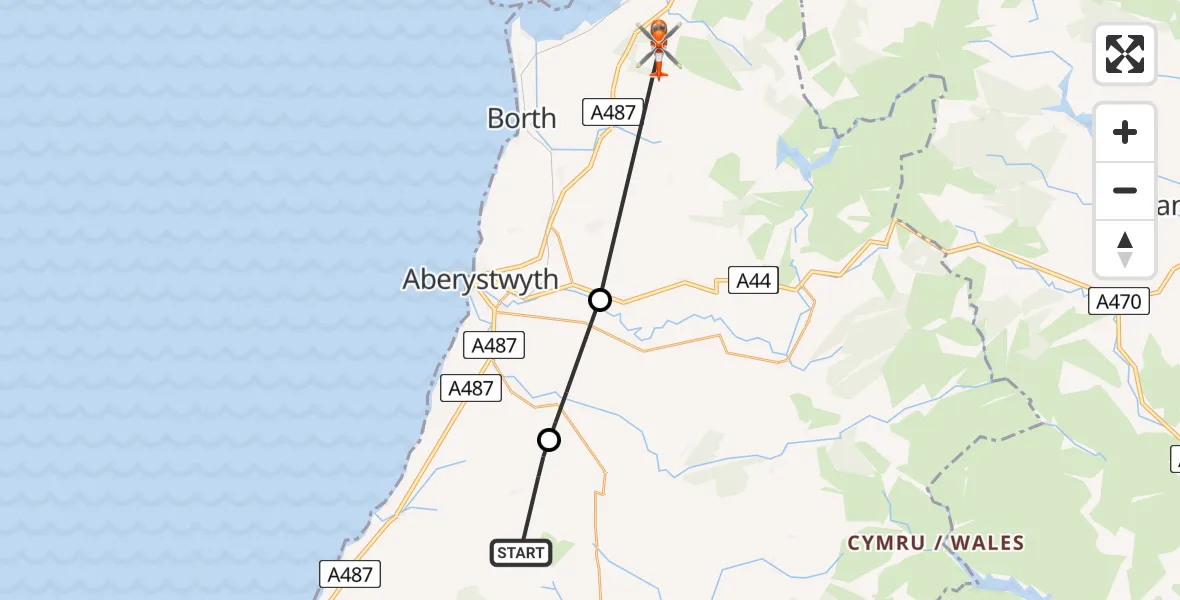 Routekaart van de vlucht: Coastguard Helicopter to Tal-y-bont, Tal-y-bont