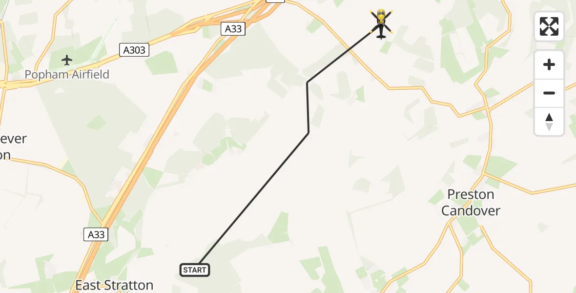 Routekaart van de vlucht: Police Helicopter to Dummer, Duxford Lane