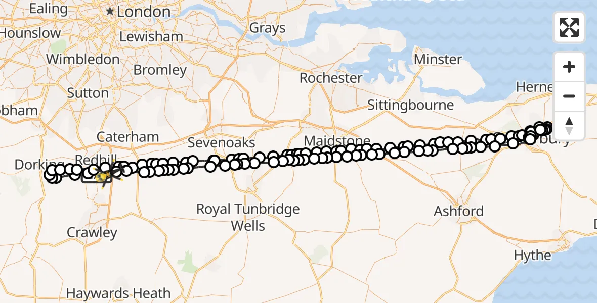Flight route map: Police Helicopter to South Nutfield, Crab Hill Lane