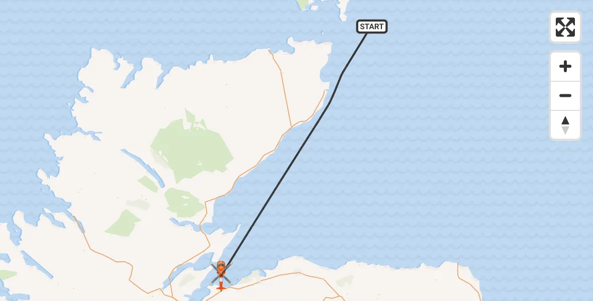Flight path map showing Coastguard Helicopter route from North Sea to North Sea