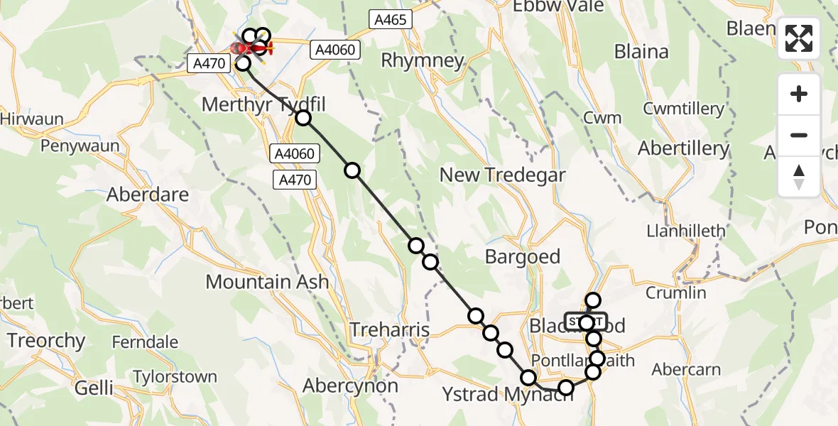 Routekaart van de vlucht: Air Ambulance Helicopter to Prince Charles Hospital Helipad, Prince Charles Hospital Helipad