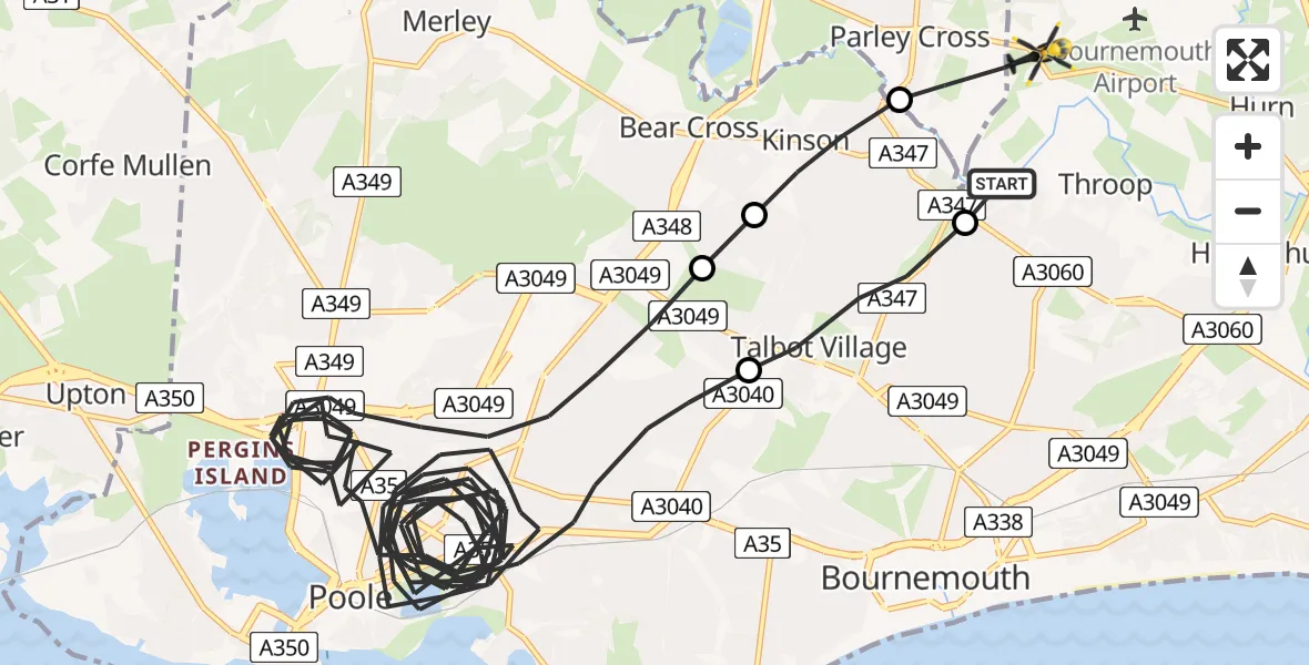 Routekaart van de vlucht: Police Helicopter to Bournemouth Airport, Bournemouth Airport