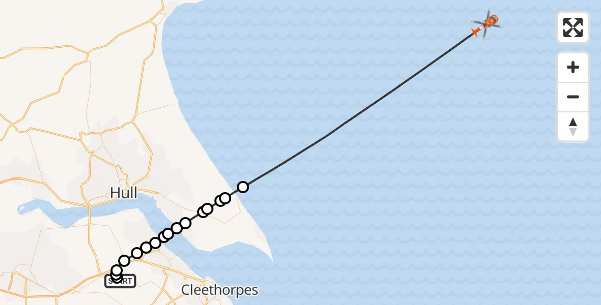 Flight route map: Coastguard Helicopter to North Sea, North Sea