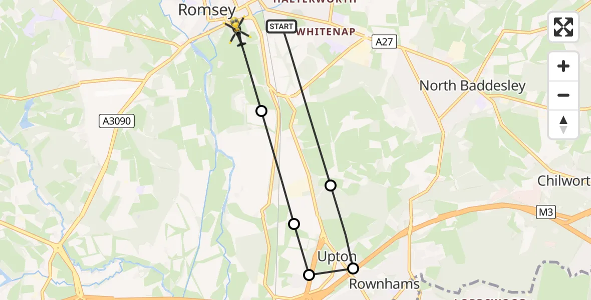 Routekaart van de vlucht: Police Helicopter to Romsey, Burma Road