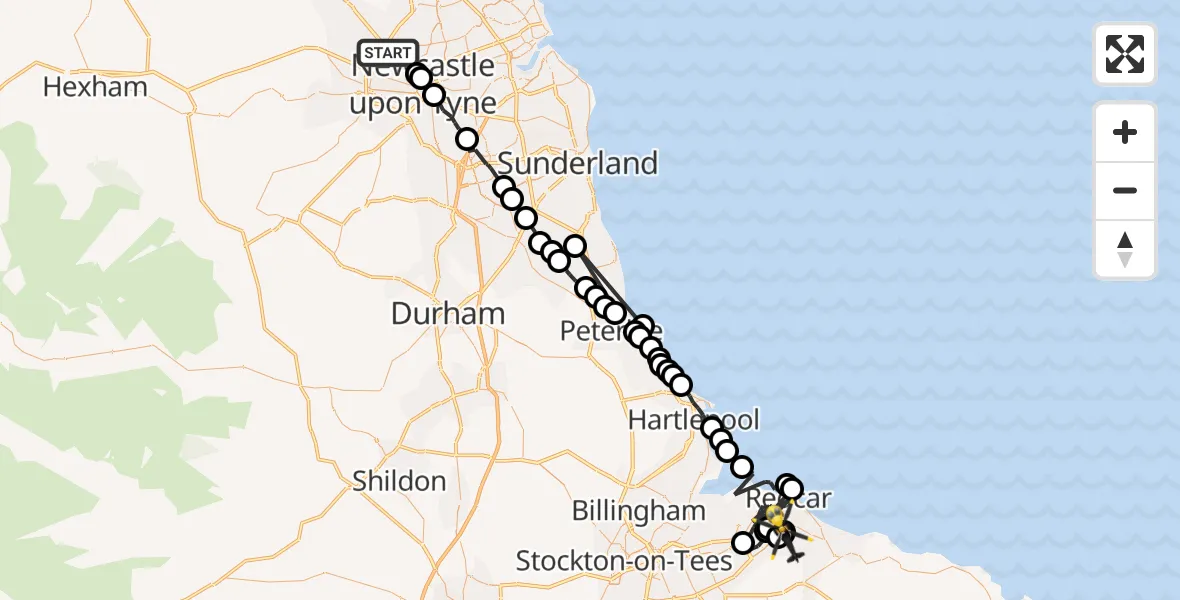 Routekaart van de vlucht: Police Helicopter to Yearby Airstrip, Yearby Airstrip