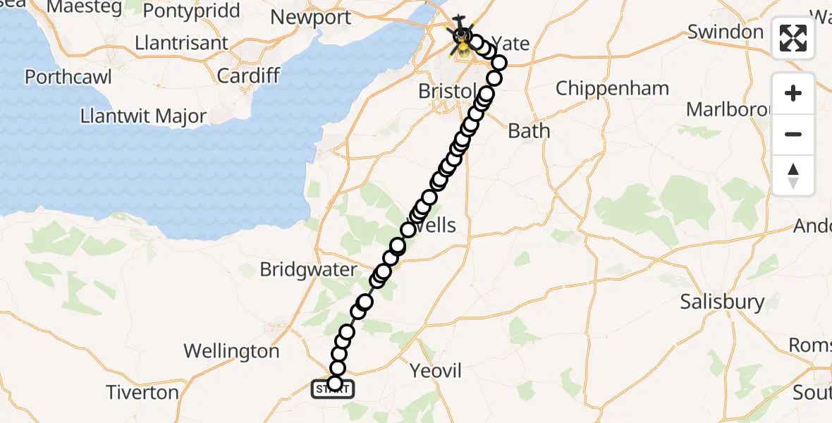 Routekaart van de vlucht: Police Helicopter to Almondsbury Helicopter Base, Almondsbury Helicopter Base