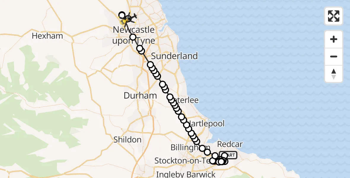 Routekaart van de vlucht: Police Helicopter to Newcastle upon Tyne, Barmoor Drive