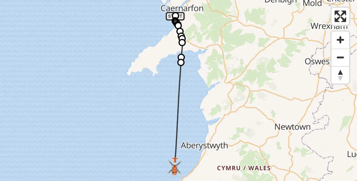 Flight route map: Coastguard Helicopter to Irish Sea, Irish Sea