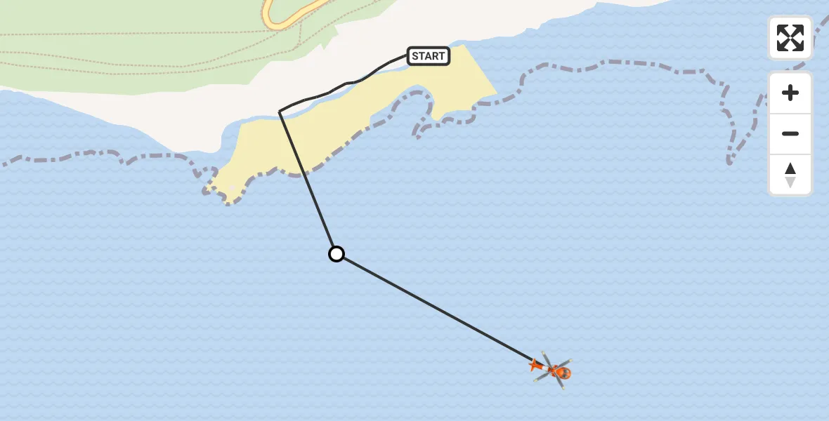 Flight route map: Coastguard Helicopter to English Channel, English Channel