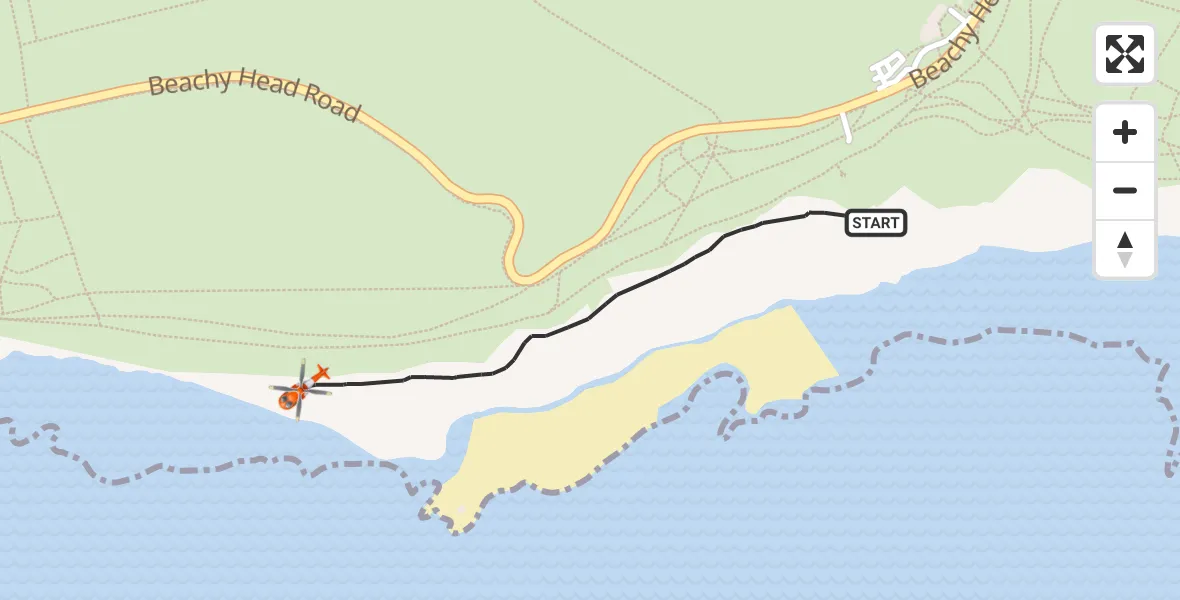 Flight route map: Coastguard Helicopter to Eastbourne, Beachy Head Road