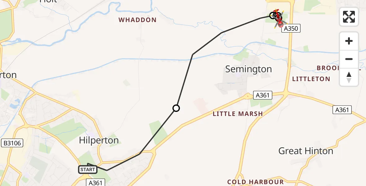 Flight route map: Air Ambulance Helicopter to Wiltshire Air Ambulance, Wiltshire Air Ambulance