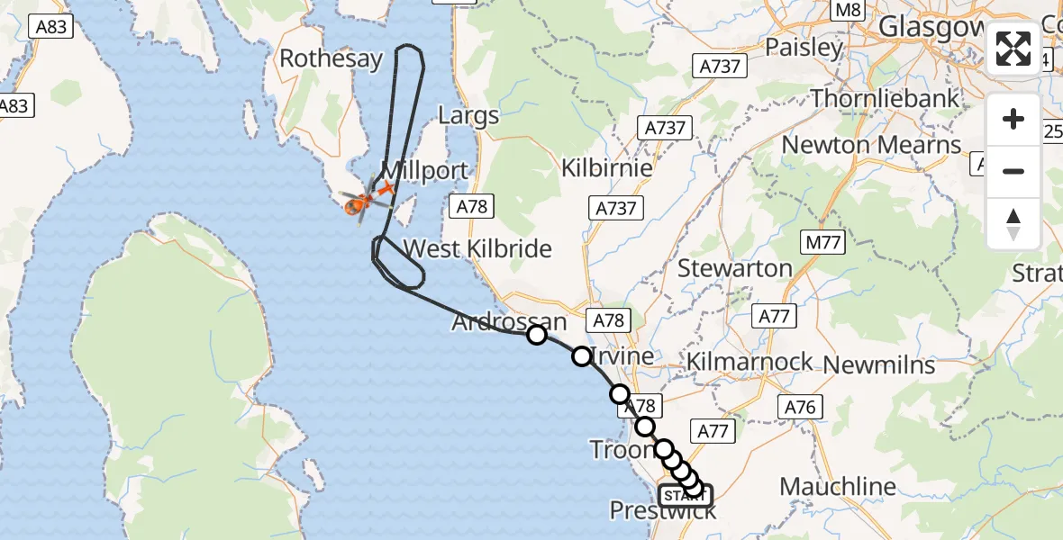 Flight route map: Coastguard Helicopter to Inner Seas, Inner Seas