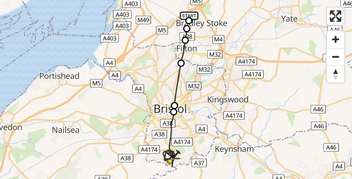 Flight route map: Police Helicopter to Bristol, Bishport Avenue