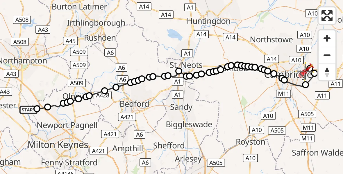 Routekaart van de vlucht: Air Ambulance Helicopter to Fen Ditton, Fen Ditton