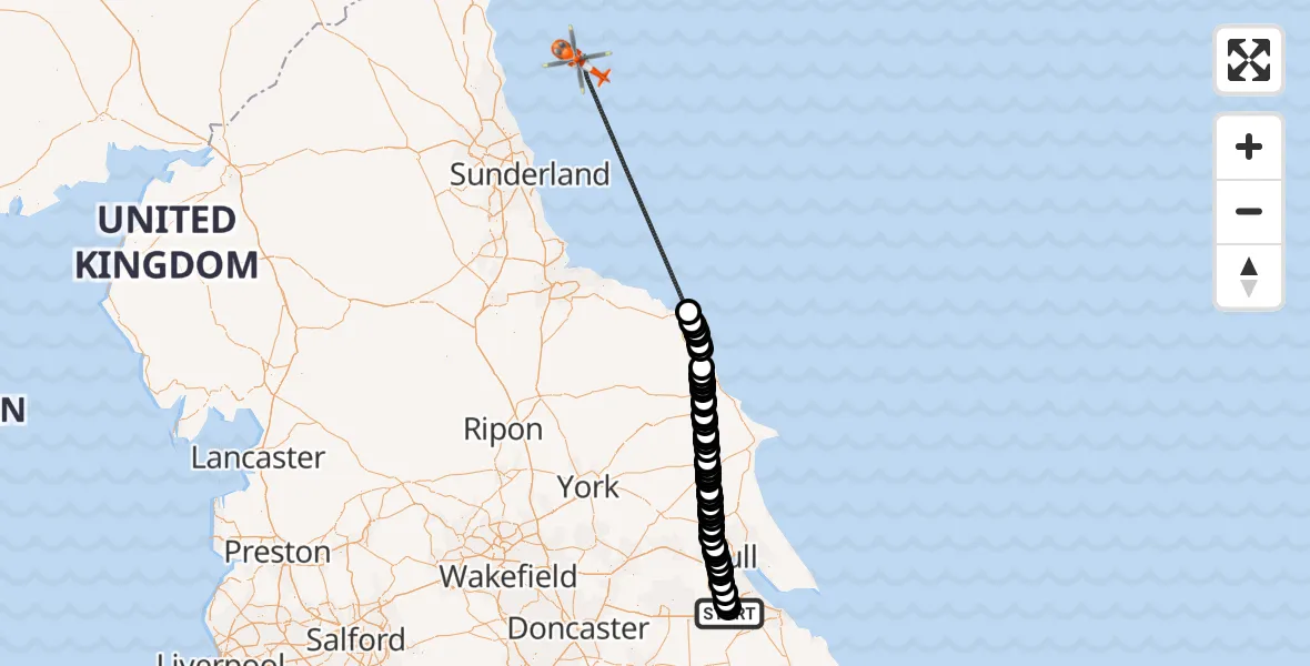 Routekaart van de vlucht: Coastguard Helicopter to North Sea, North Sea