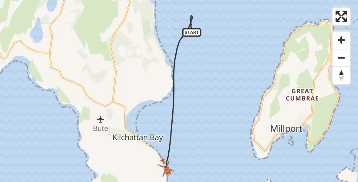 Flight path map showing Coastguard Helicopter route from Inner Seas to Inner Seas