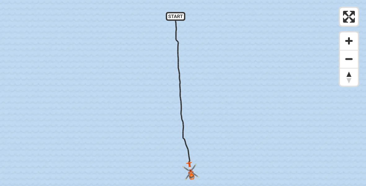 Flight path map showing Coastguard Helicopter route from North Sea to North Sea