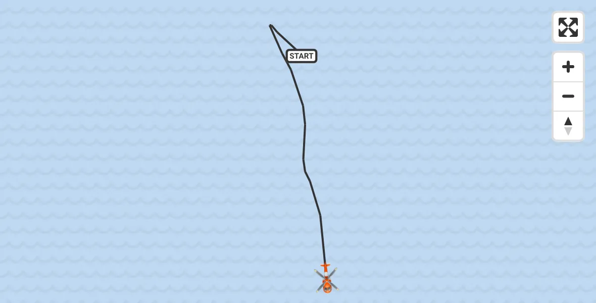 Flight path map showing Coastguard Helicopter route from North Sea to North Sea