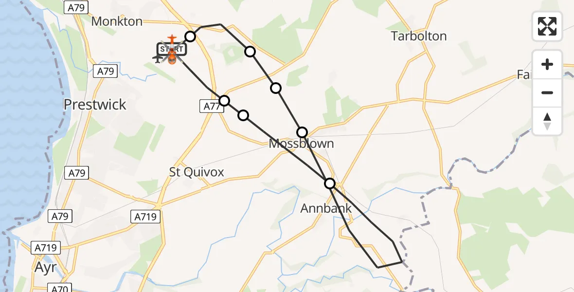 Flight route map: Coastguard Helicopter to Glasgow Prestwick Airport, Glasgow Prestwick Airport
