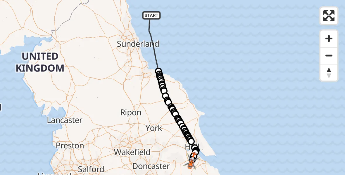 Flight route map: Coastguard Helicopter to Kirmington, Forty Foot Lane