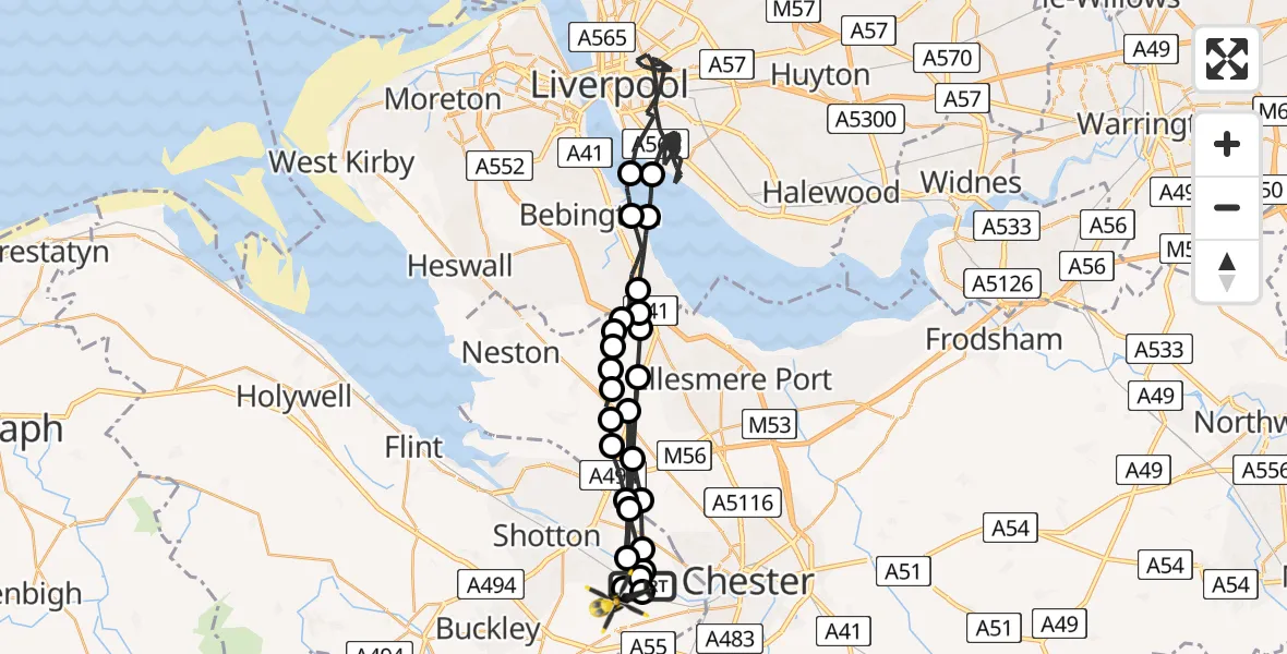 Flight route map: Police Helicopter to Broughton and Bretton, Llys Y Nant
