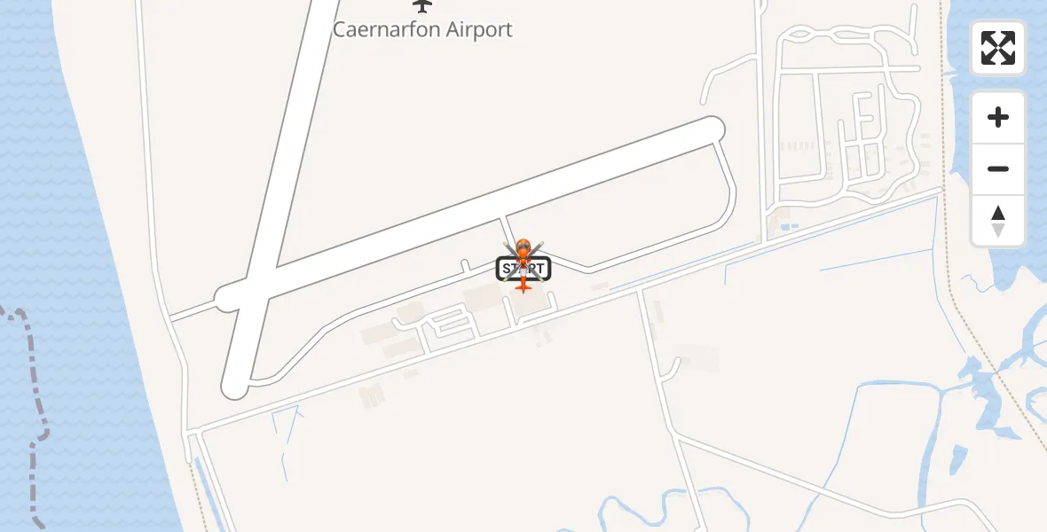 Flight path map showing Coastguard Helicopter route from Caernarfon Airport to Caernarfon Airport